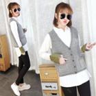 Set: Long-sleeve Shirt + V-neck Knit Vest