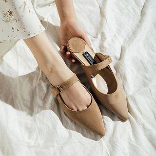 Faux Suede Buckled Flat Mules