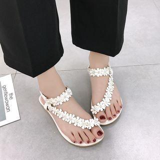 Faux Pearl Floral Flat Sandals