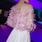 V-neck Elbow-sleeve Top Purple - One Size