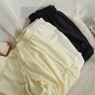 Flower-accent Ruched Midi Skirt