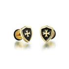 Fashion And Simple Plated Gold Cross Shield 316l Stainless Steel Stud Earrings Golden - One Size