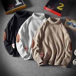 Turtleneck Patch Applique Sweater