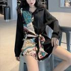 Long-sleeve Printed Panel Shirt Black - One Size