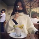 Mock Two-piece Chunky Knit Sweater / High Waist Straight- Fit Skirt / Set