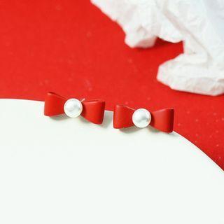Faux Pearl Bow Earring 1 Pair - Earrings - Faux Pearl - Bow - One Size