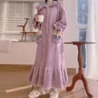 Fleece Hooded Robe Purple - One Size