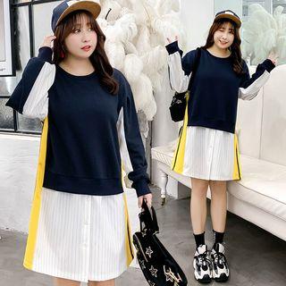 Mock Two-piece Color-block Loose-fit Dress