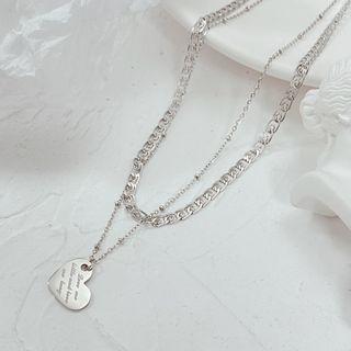 Lettering Heart Pendant Layered Stainless Steel Necklace 1975 - Necklace - Silver - One Size