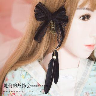 Bow-accent Feather Hair Clip