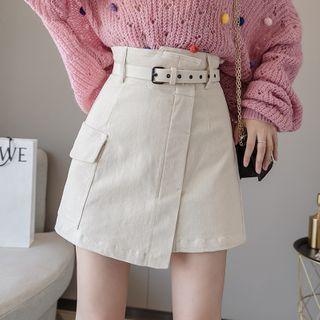 Asymmetric Flap-pocket Mini A-line Skirt