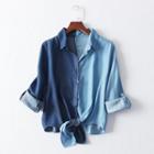 Tie-hem Two-tone Denim Shirt