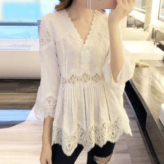 Eyelet Lace Flared-sleeve Blouse