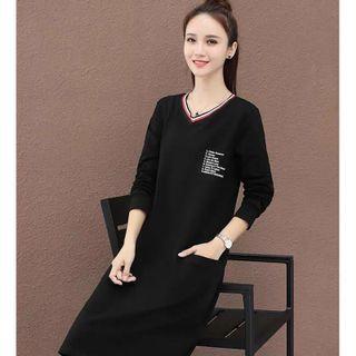 V-neck Lettering Midi A-line Dress