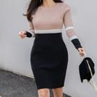 Color Panel Mini Knit Dress Black & Almond - One Size