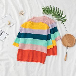 Rainbow Stripe Short Sleeve Cropped Top