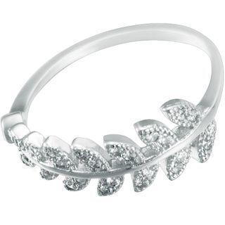 Leaf Rhinestone Sterling Silver Open Ring Silver - One Size