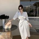 V-neck Tie-waist Midi Sheath Dress