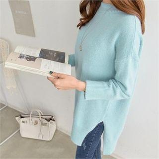 Wool Blend Slit-side Long Knit Top