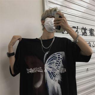 Oversized Butterfly Print Short Sleeve T-shirt