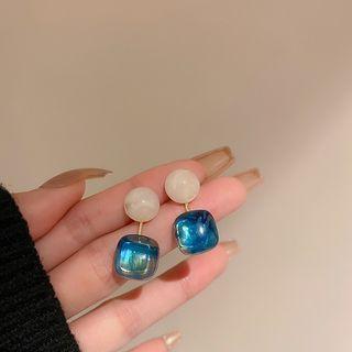Square Resin Faux Pearl Dangle Earring 1 Pair - Blue & White - One Size