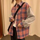 Long-sleeve Color Panel Plaid Jacket As Shown In Figure - One Size