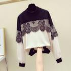 Lace-panel Color-block Pullover
