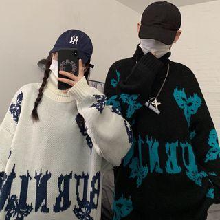 Turtleneck Butterfly Jacquard Sweater