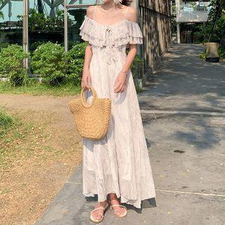 Cold-shoulder Short-sleeve Chiffon Maxi A-line Dress