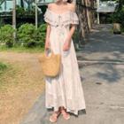 Cold-shoulder Short-sleeve Chiffon Maxi A-line Dress