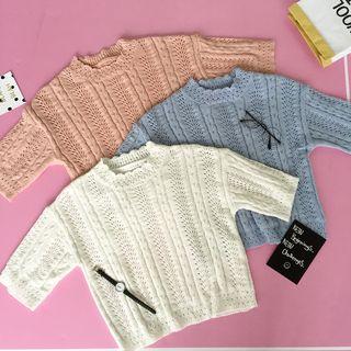 Elbow-sleeve Cable Knit Top