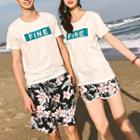 Couple Matching Lettering Short-sleeve T-shirt / Floral Print Shorts