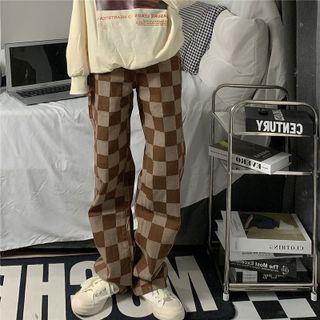 Checkerboard Mid Rise Loose Fit Jeans