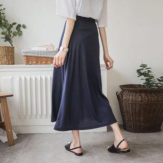 Elastic Band-waist Maxi Skirt