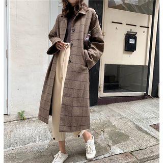 Oversized Check Notched-lapel Coat As Shown In Figure - One Size