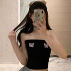 Butterfly-embroidered Crop Top