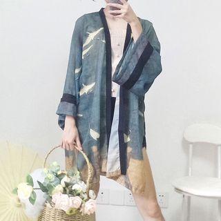 Cranes Print Open Front Jacket As Shown In Figure - One Size