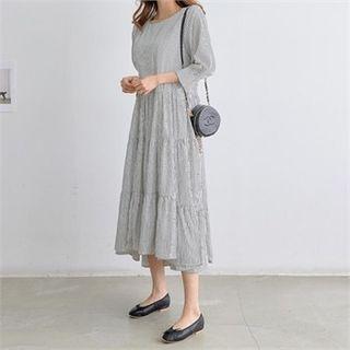 Round-neck Stripe Maxi Flare Dress
