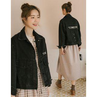 Comeon Embroidered Denim Jacket Black - One Size