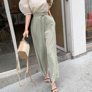 Pintuck-front Tie-waist Dress Pants