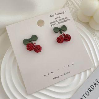 Cherry Alloy Earring 1 Pair - 01 - Silver Stud - Red - One Size