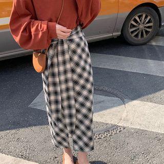Tie-waist Plaid Midi Pencil Skirt