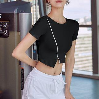 Short-sleeve Zip Detail Sports Cropped T-shirt
