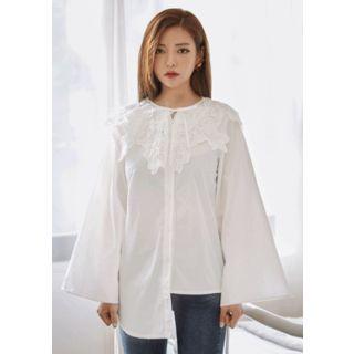 Lace-capelet Cutout-hem Cotton Blouse