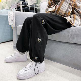 Cartoon Bee Embroidered Drawstring-cuff Sweatpants