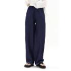 Linen-blend Wide-leg Jeans Navy Blue - One Size