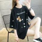 Mouse Embroidered Elbow-sleeve T-shirt