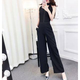 V-neck Sleeveless Wide Leg Jumpsuit