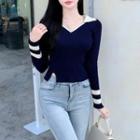 Two-tone Slit Knit Crop Top