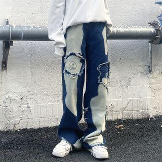 Distressed Printed Wide Leg Jeans